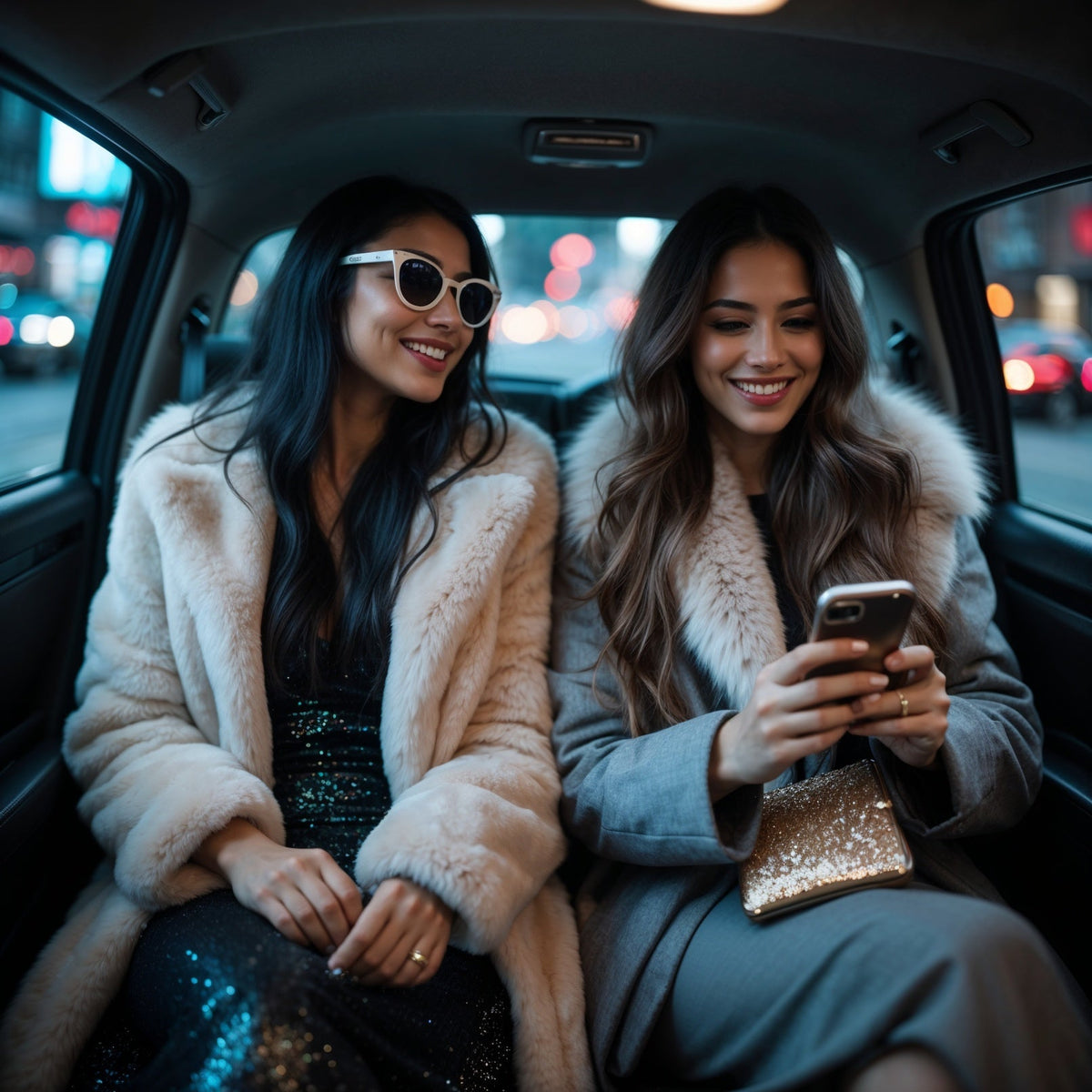 Two OP models as friends going out to a bar in a girl's night-out