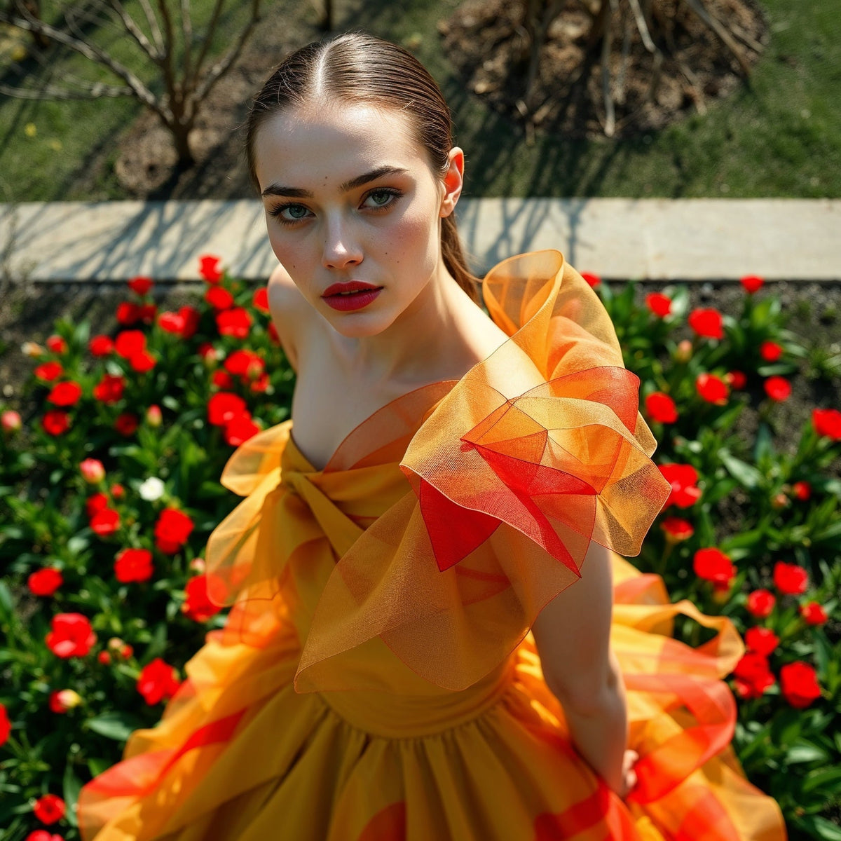 a OP model showing a avant gard dress in 10 looks to bloom this season
