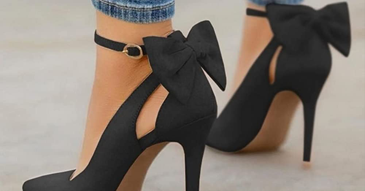 Lavish Lifestyle Organza Bow Pointed Toe Heels (Black) · NanaMacs