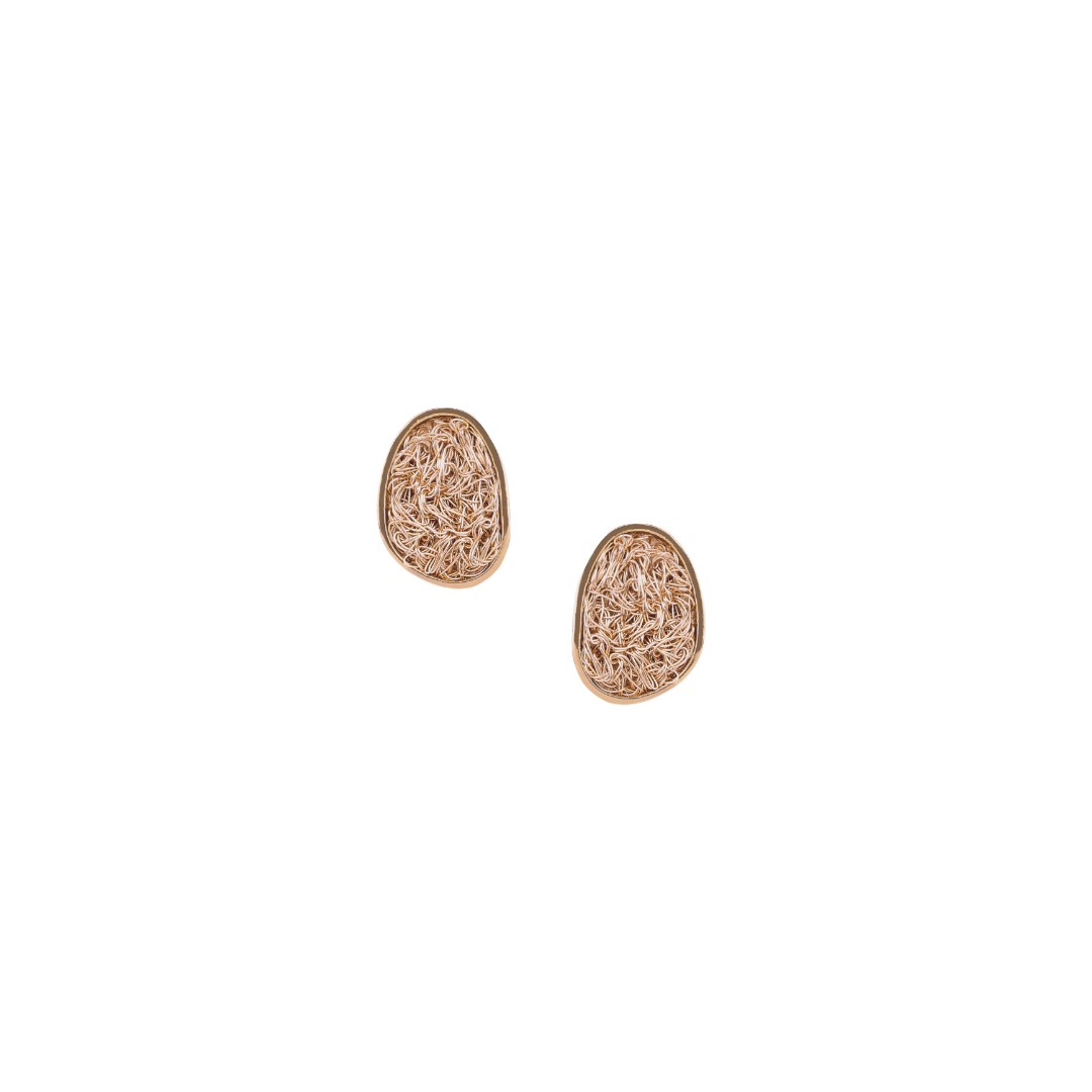 Sleek and contemporary gold crochet stud earrings allowing for personalized elegance.