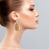 Artisan-crafted dangle earrings featuring delicate gold crochet work and colorful enamel