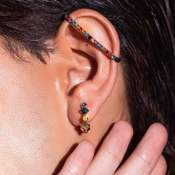 Ear Cuff Dorado Piedra Multicolor