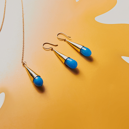 Earrings Dorados Piedra Ágata Azul