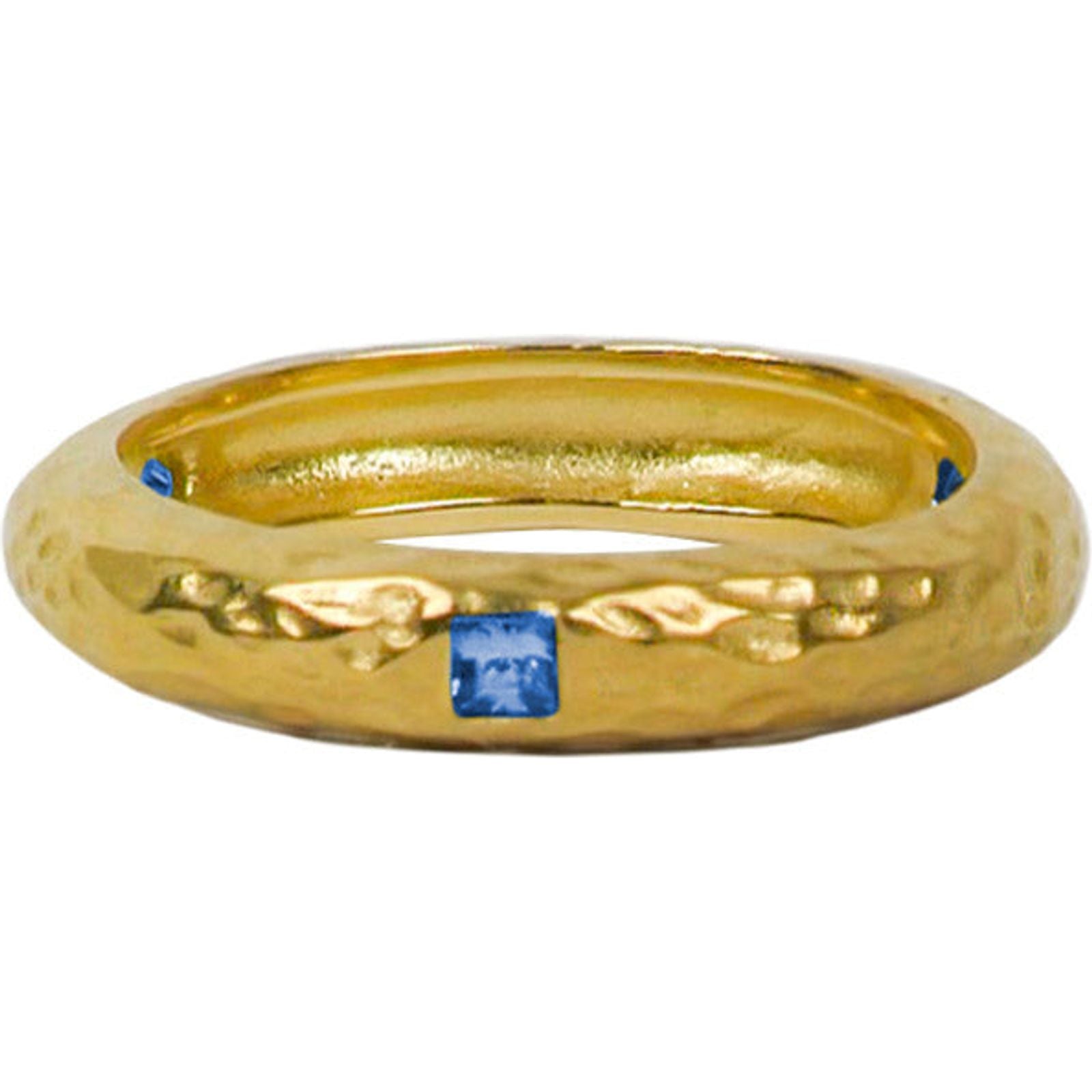 Ring Dorado Texturizado Zirconia Azul