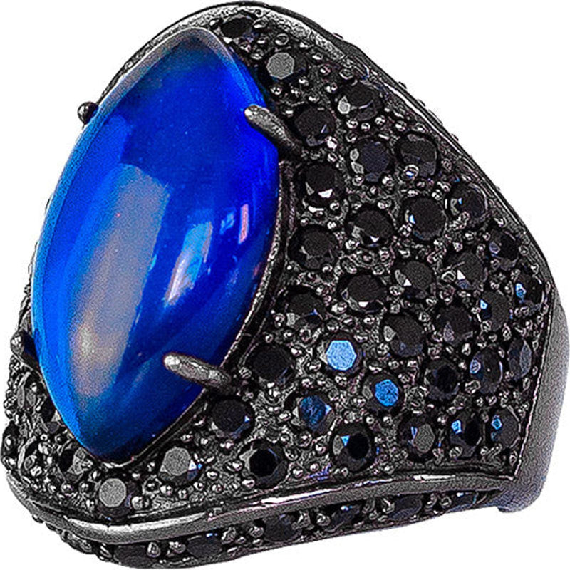 Ring Negro Maxi Piedra Malaquita Azul