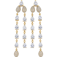 Earrings Dobles Asimétrico Dorados con Zirconia Blanca