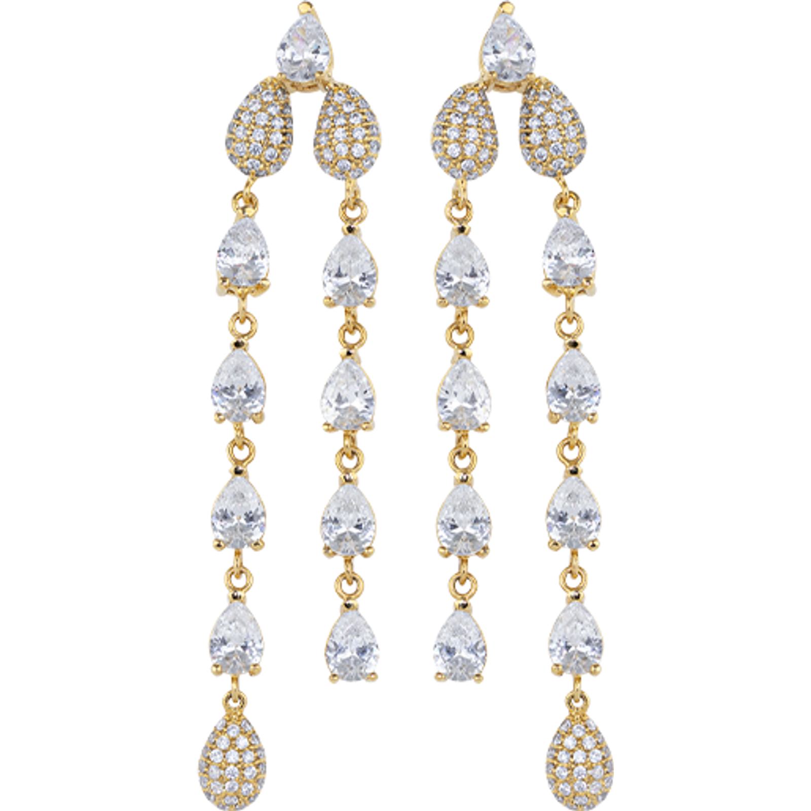 Earrings Dobles Asimétrico Dorados con Zirconia Blanca