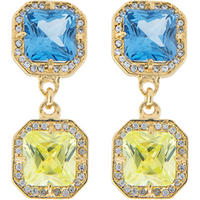 Earrings Dorados Dobles Zirconia Azul y Verde