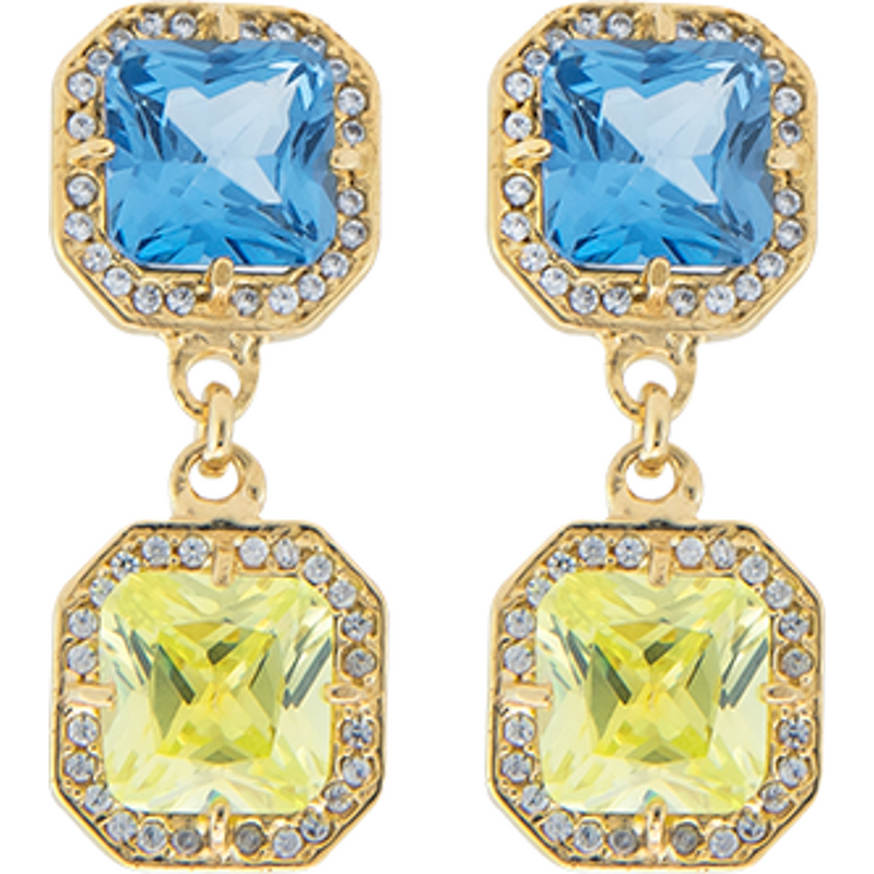 Earrings Dorados Dobles Zirconia Azul y Verde