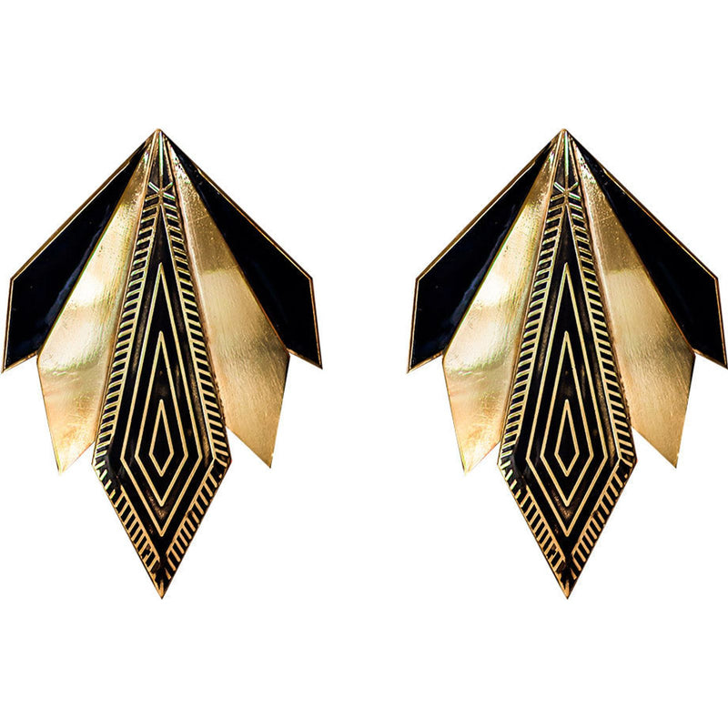 Earrings Grandes Dorados Detalle Negro a Mano