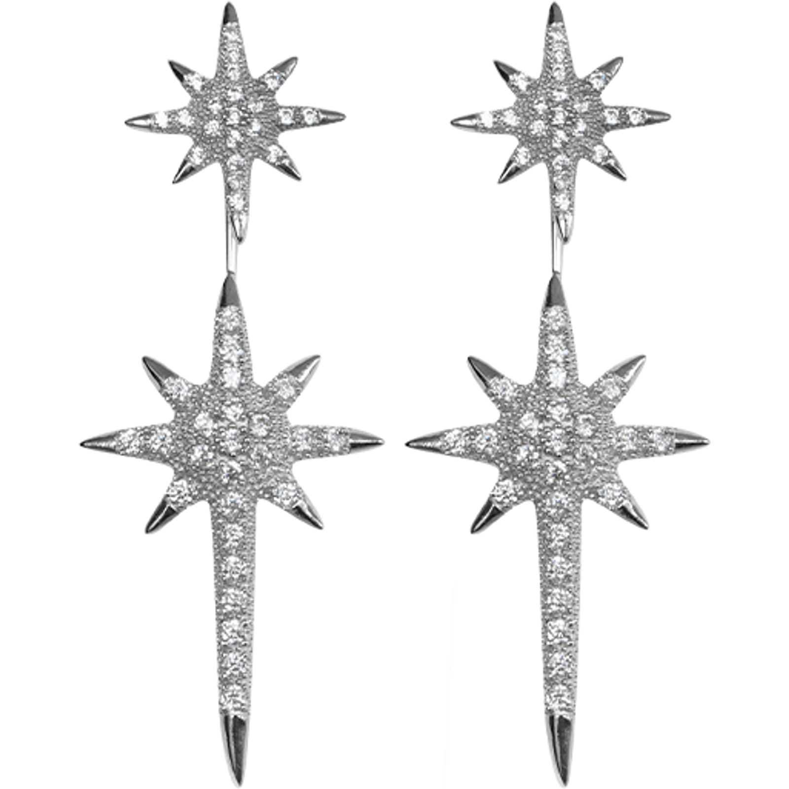 Earrings Largos Estrella Desmontables Plata Zirconia Blanca