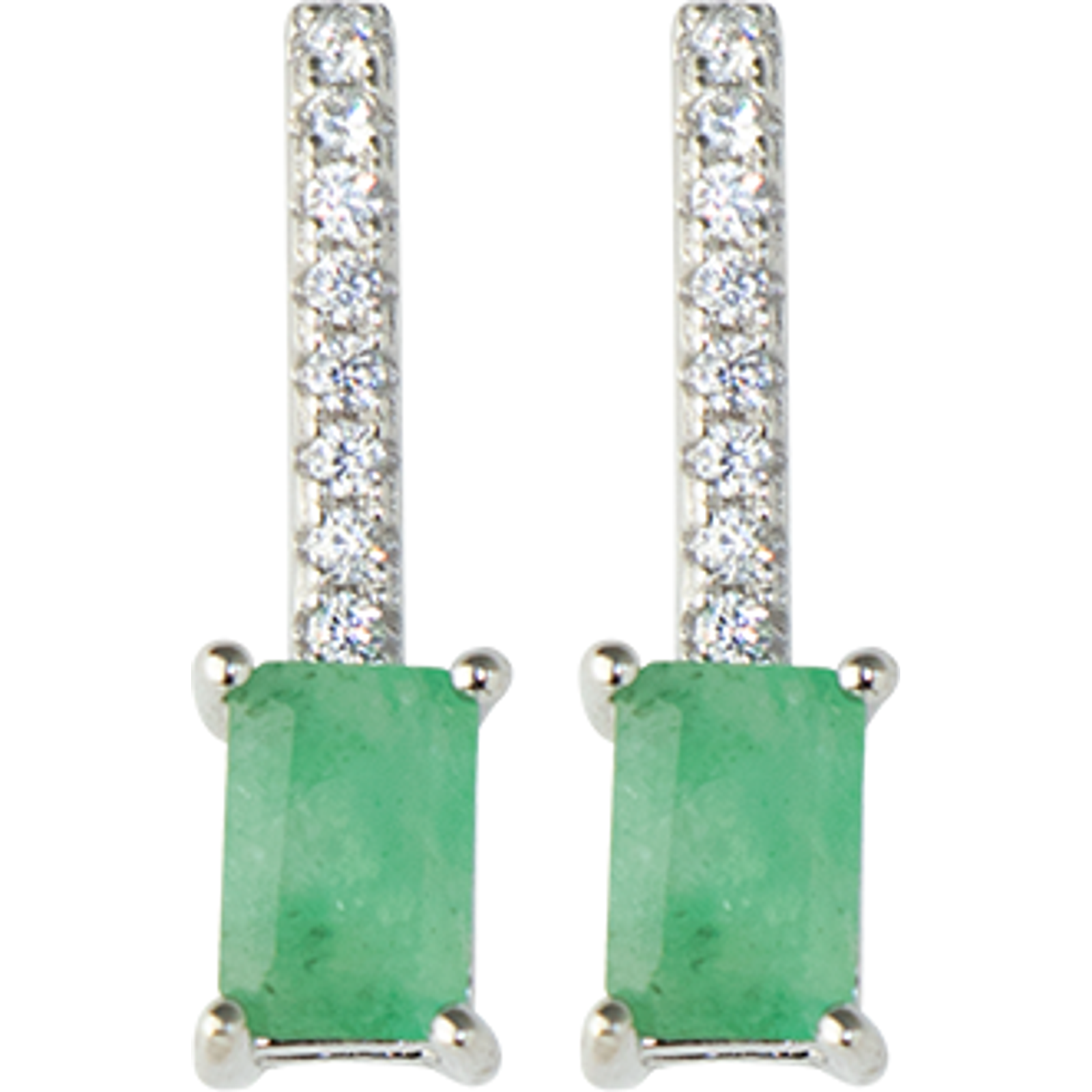 Earrings Plata Cortos Esmeralda Verde Rectangular