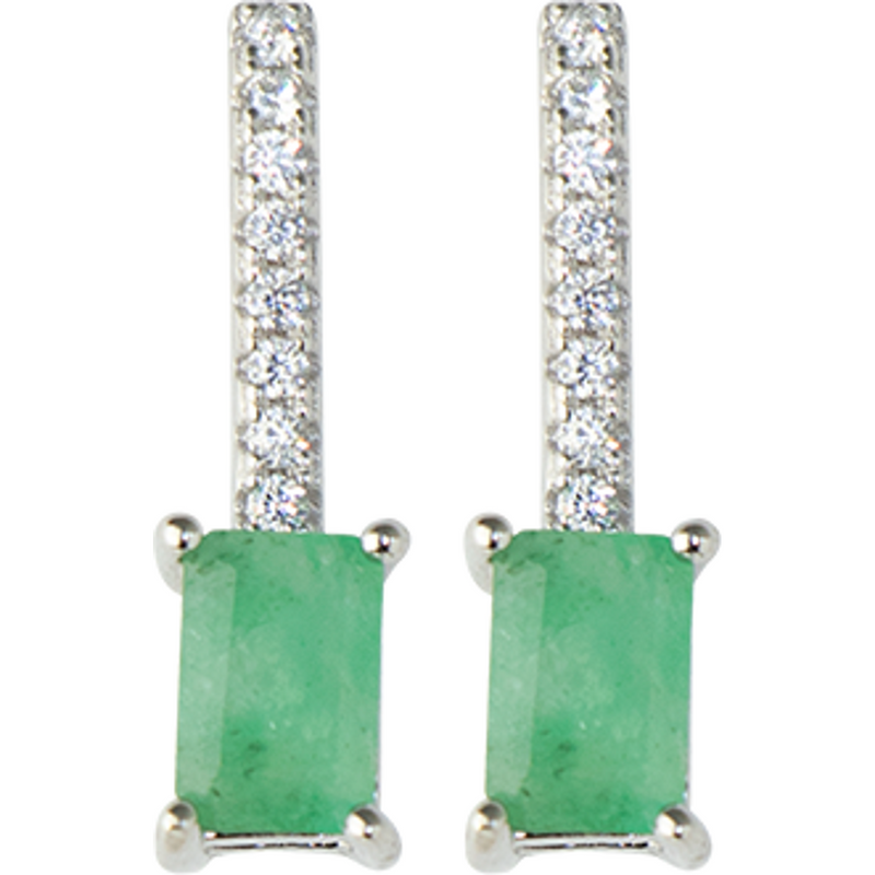 Earrings Plata Cortos Esmeralda Verde Rectangular