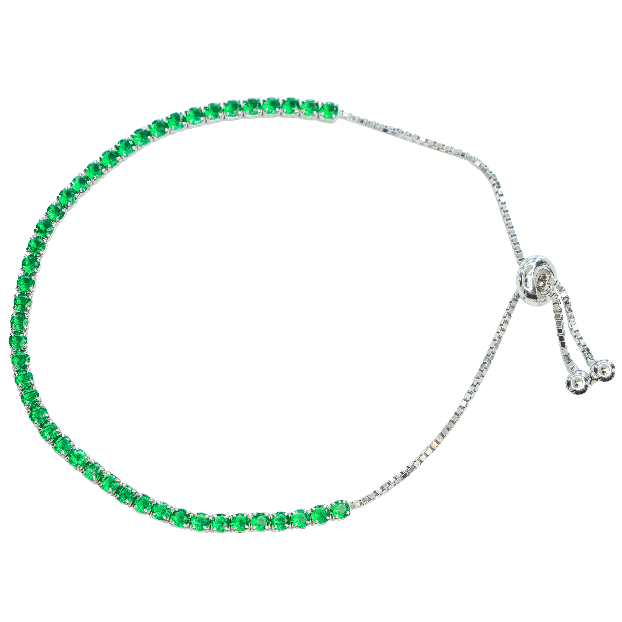 Bracelet Ajustable Plata Zirconia Verde