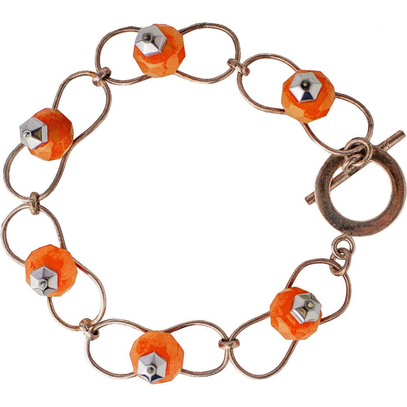 Bracelet Plata Eslabones y Piedras Naranja