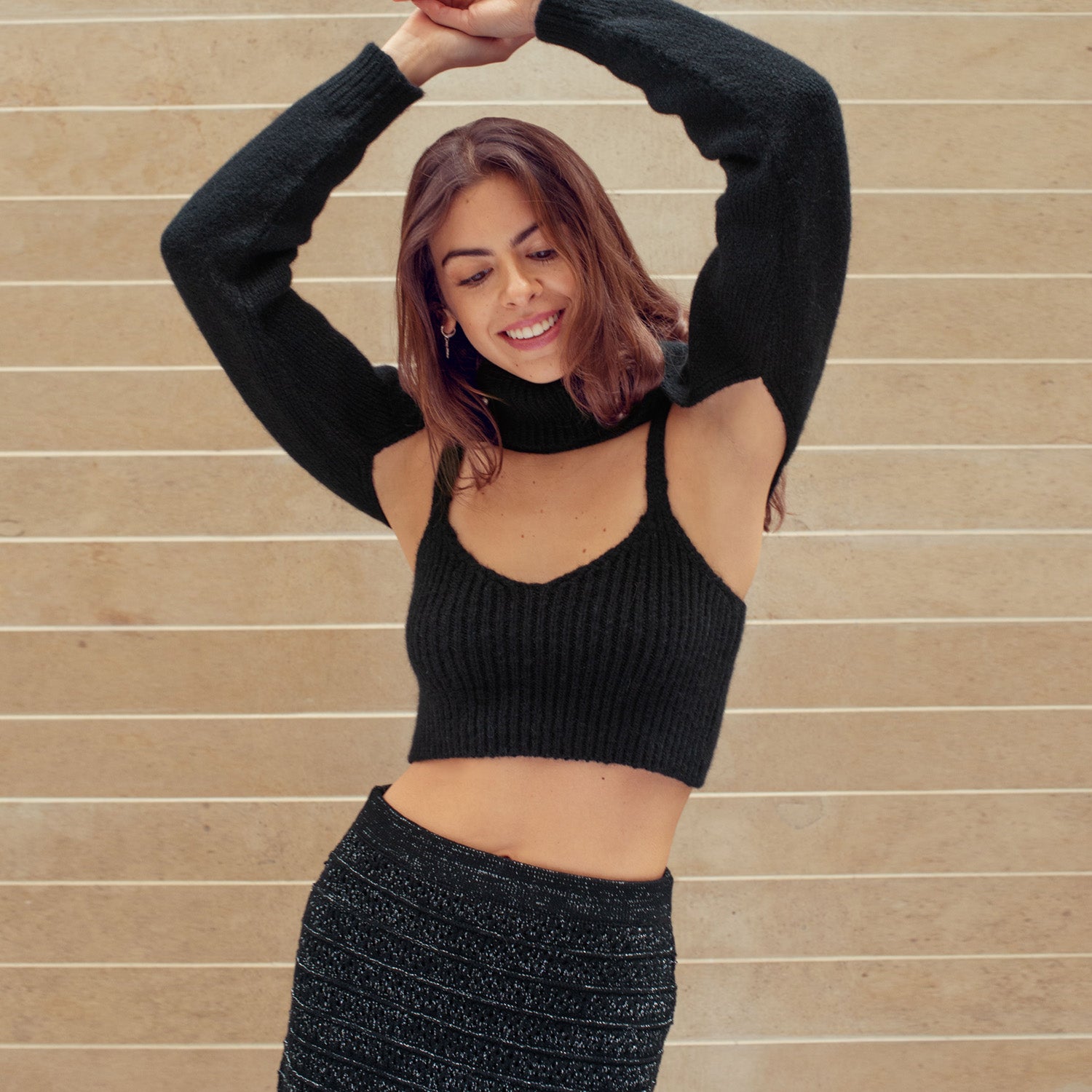 Black fuzzy clearance crop sweater