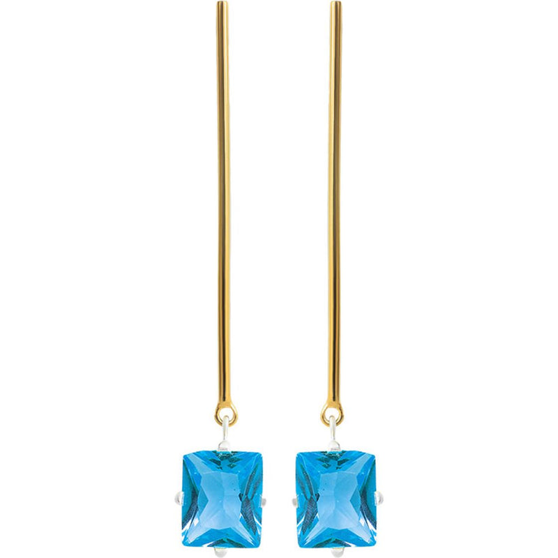 Earrings Largos Dorados Zirconia Azul
