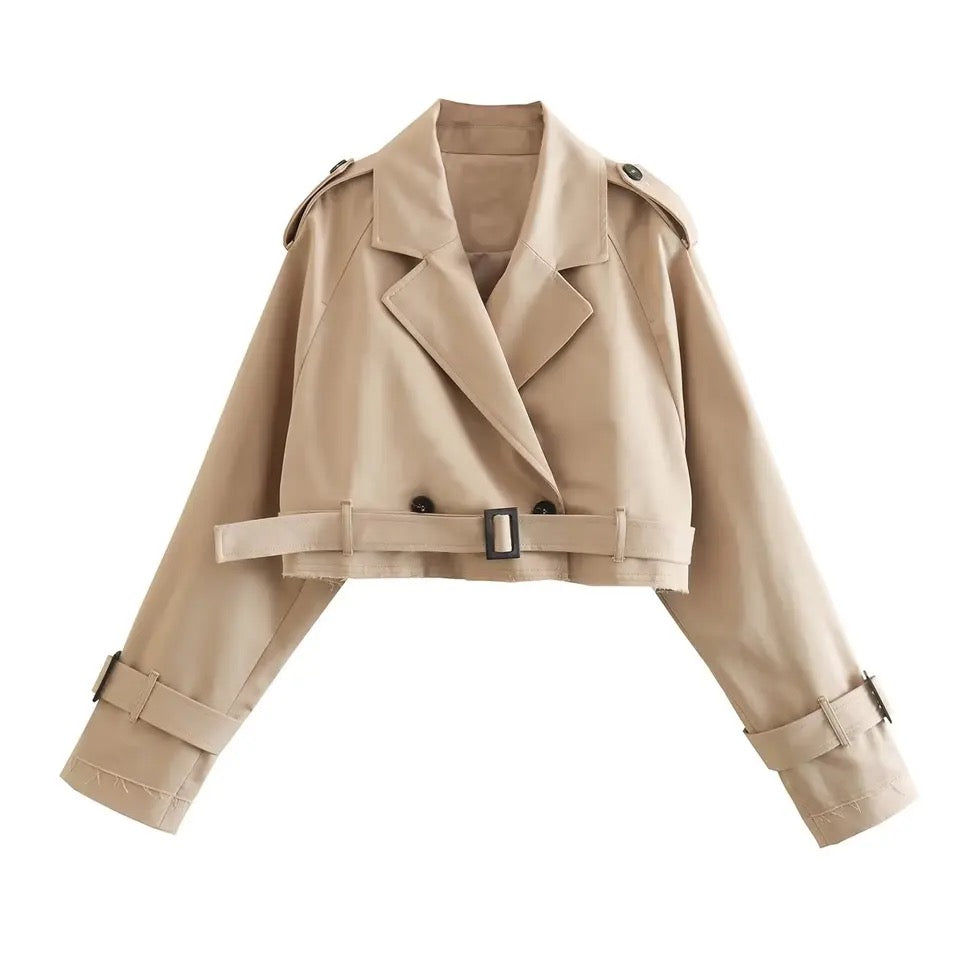 Oversized Cropped- Trench Coat Beige