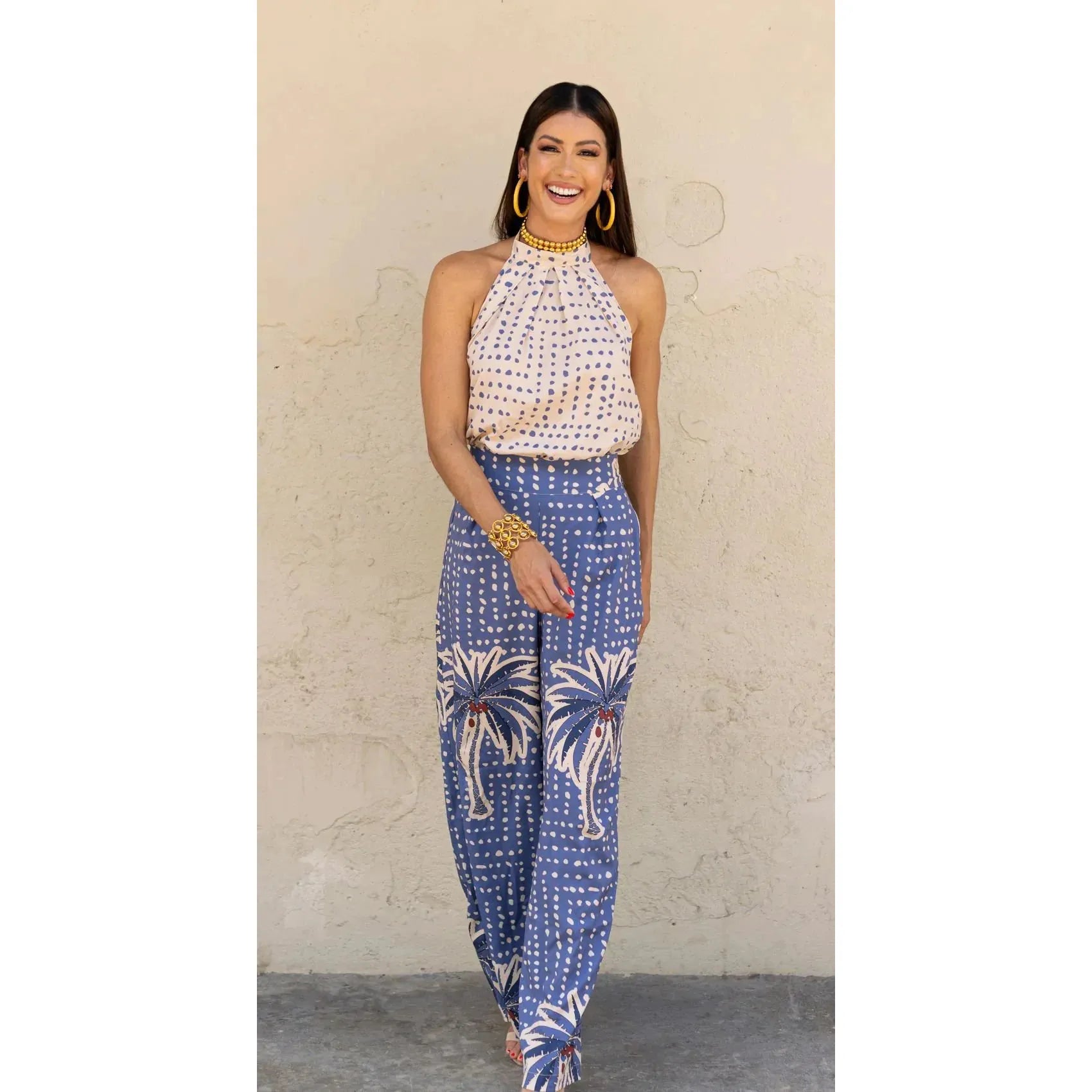 Polka Dot Print Halter Top & Pants Set